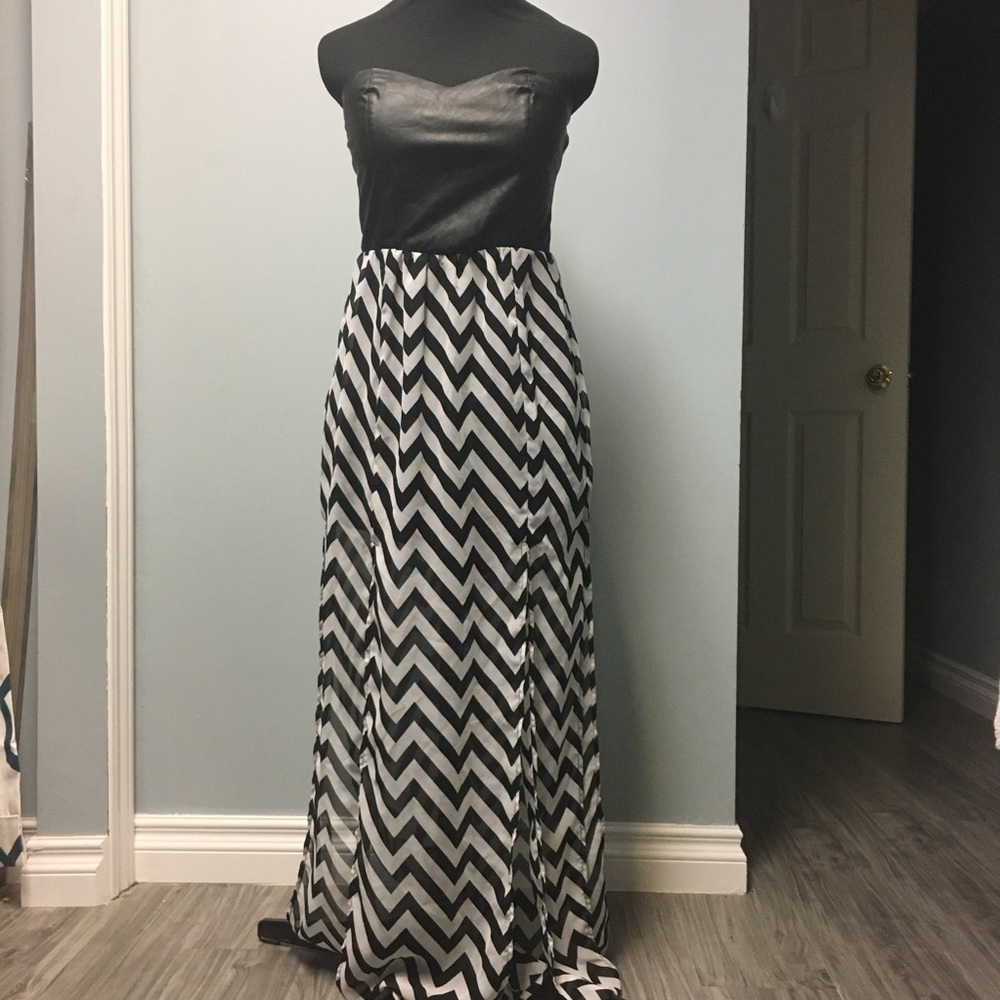 Sans Souci Strapless Faux Leather Bodice Maxi Dress